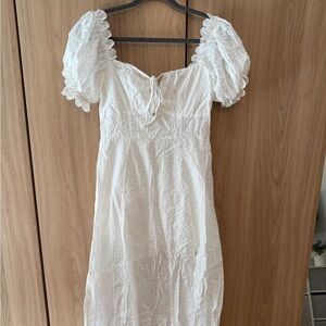 Selfie Leslie White Puff Sleeve Midi Dress